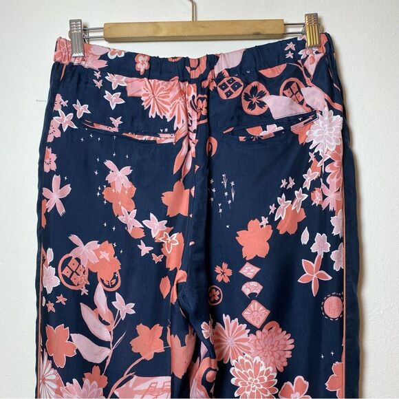 CLOSED Japanese Cherry Blossom Print Straight Leg Pants in Navy/Pink Sz 27 - Picture 6 of 14